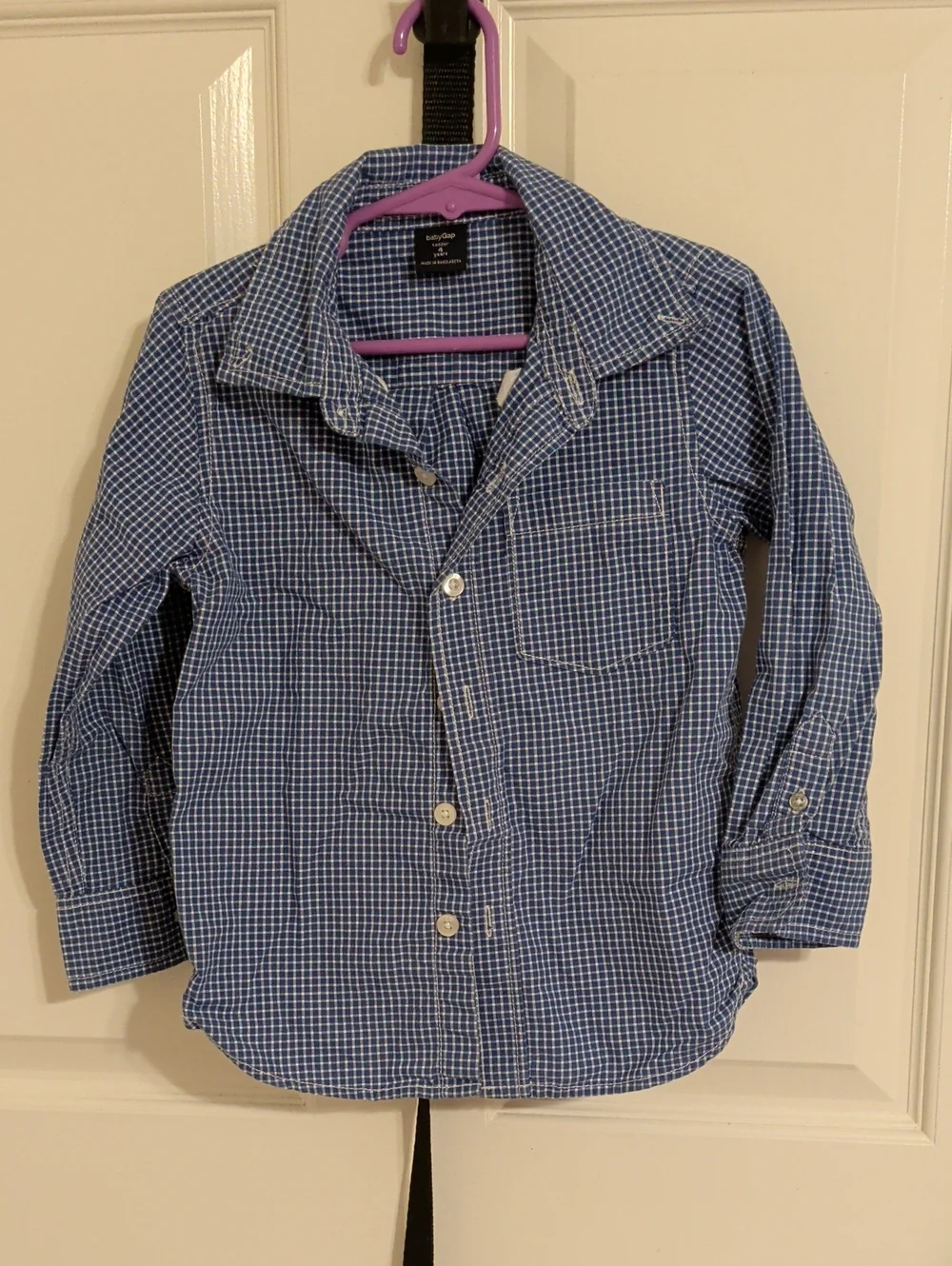 GAP Blue and White Check Button-Down Shirt for Boys